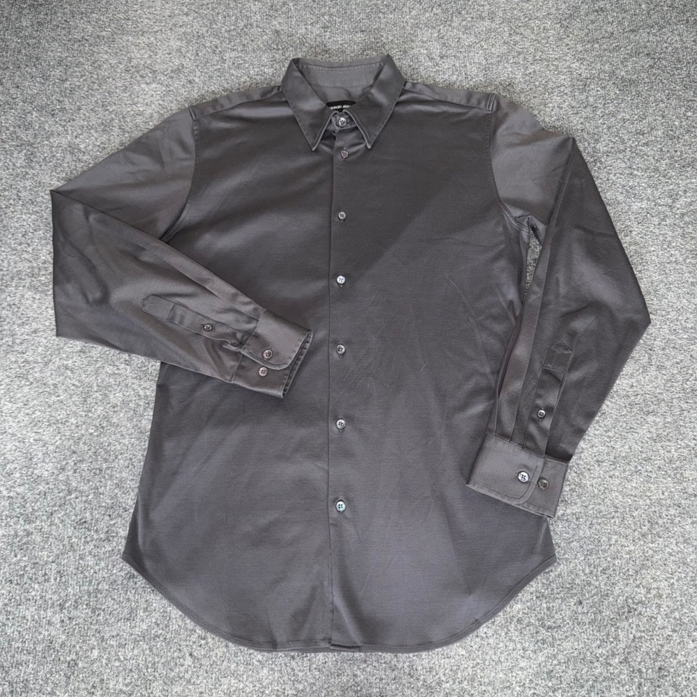 Giorgio Armani Borgo 21 Mens Gray Cotton Button Up Shirt Italy Size 41 16